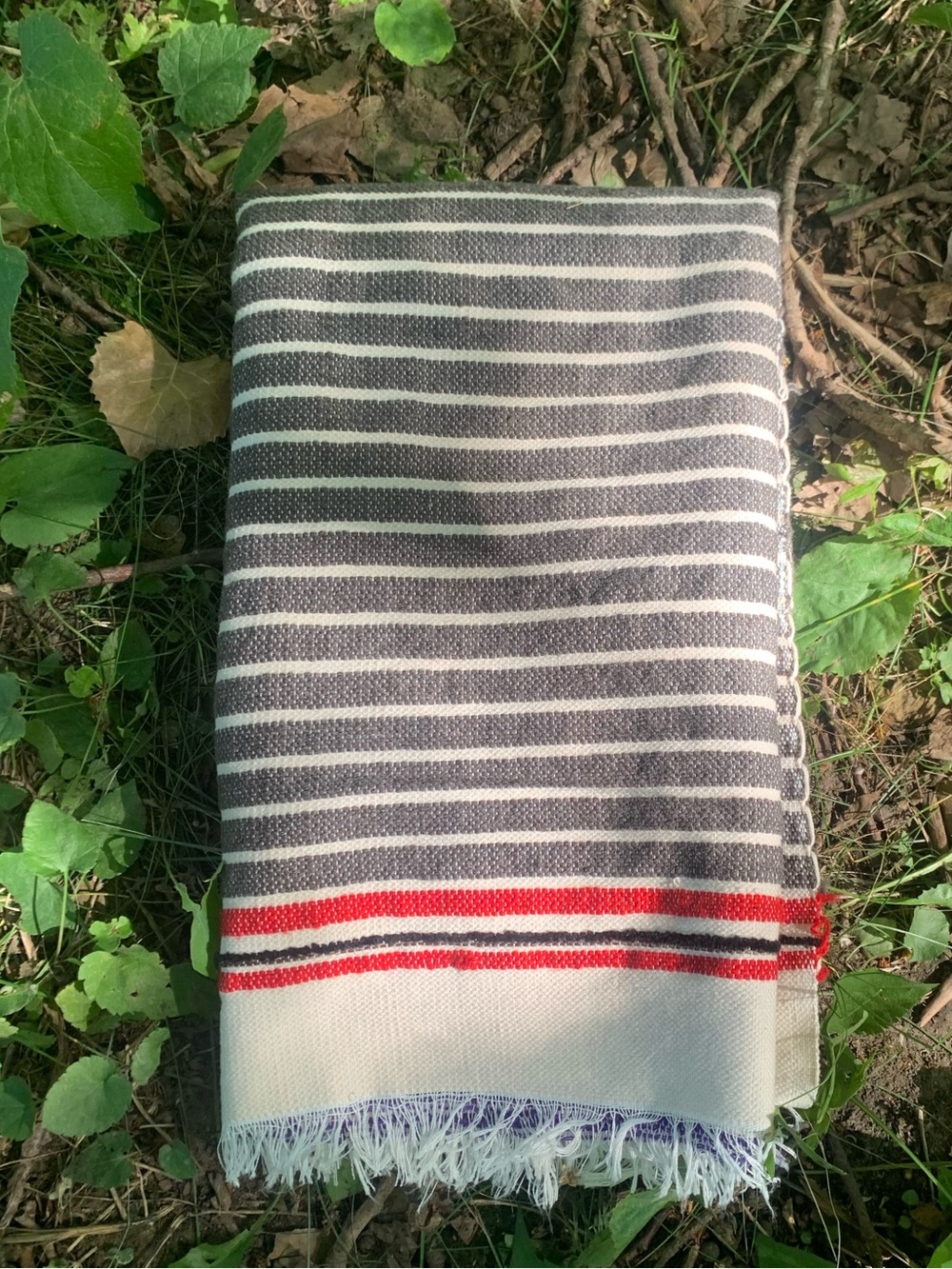 New handwoven Striped Grey and White picnic Blanket cotton - Classic Cozy Style